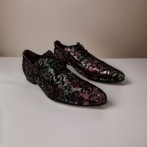 Zota Unique-inspired men's leather dress shoes with an iridescent floral pattern